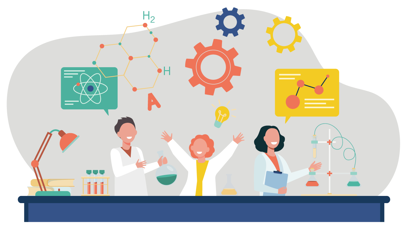 Three children having fun in a science lesson.