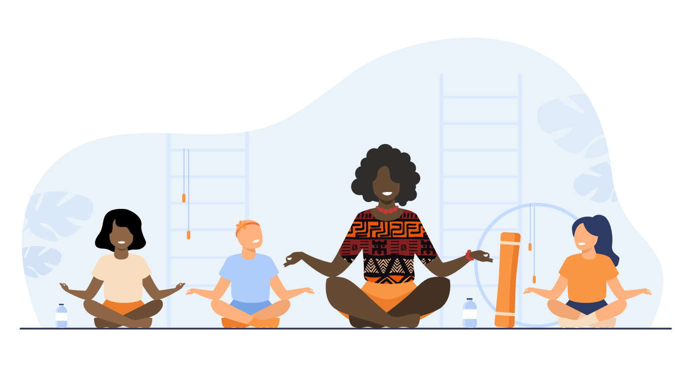 Three children and an adult sat on the floor meditating.